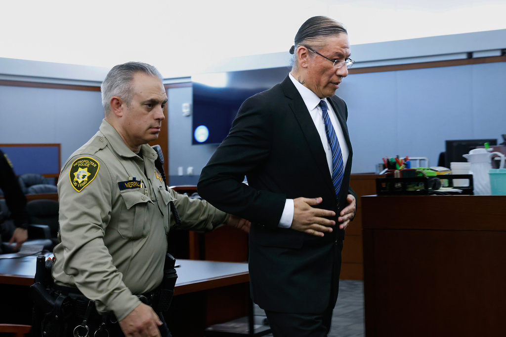 Nathan Chasing Horse is led out of a courtroom after a jury found him guilty of sexual assault at the Regional Justice Center in Las Vegas, on Friday, Jan 30, 2026. (Bizuayehu Tesfaye/Las Vegas Review-Journal via AP)