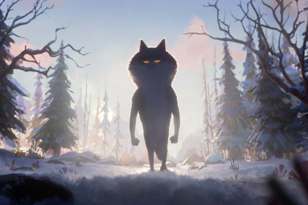 This image taken from video and released by agency Romance shows a scene of the two-and-a-half-minute film 'Unloved' created for the French supermarket company Intermarche, that tells the story of a lonely wolf who chooses to change. (Romance/Illogic Studios (Wizz)/Nadège Loiseau/Wibke Rauers via AP)
