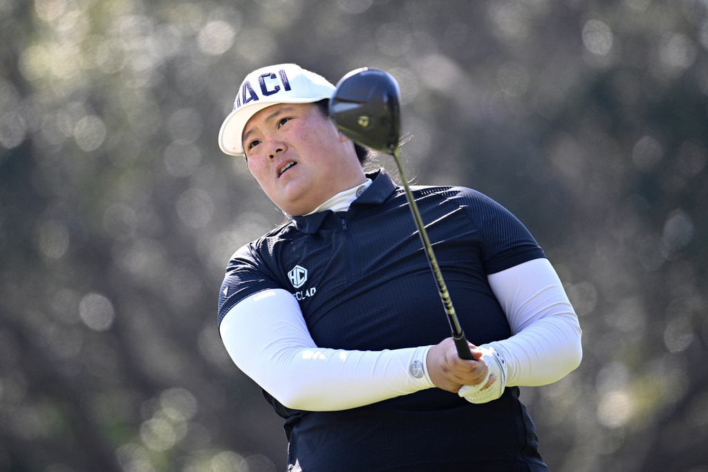 Angel Yin tees off on the second hole during the first round of the Tournament of Champions LPGA golf tournament, Thursday, Jan. 29, 2026, in Orlando, Fla. (AP Photo/Phelan M. Ebenhack)