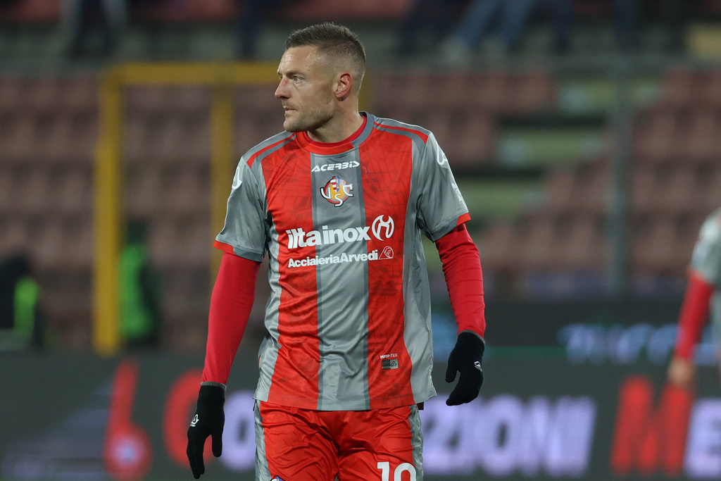 Cremonese's Jamie Vardy during the Serie A soccer match between Cremonese and Hellas Verona, in Cremona, Italy, Monday, Jan. 19, 2026. (Alberto Mariani/LaPresse via AP)