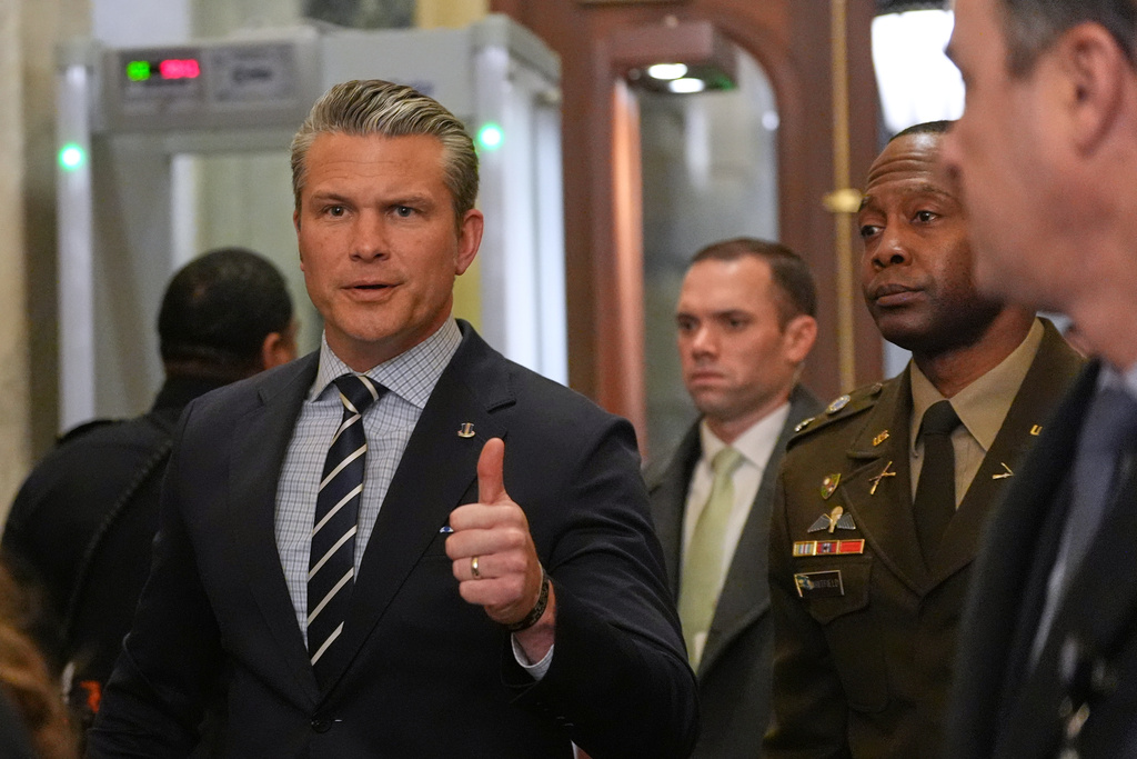 Defense Secretary Pete Hegseth arrives at the U.S. Capitol Monday, Jan. 5, 2026, in Washington, to brief top lawmakers after President Donald Trump directed U.S. forces to capture Venezuelan President Nicolas Maduro. (AP Photo/Jacquelyn Martin)