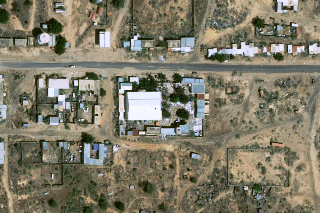 This satellite image taken by Airbus DS shows objects on the ground at a former children's hospital that has been in the hands of the Rapid Support Forces for some time in el-Fasher, Sudan, Tuesday, Oct. 28, 2025. (Airbus DS 2025 via AP)