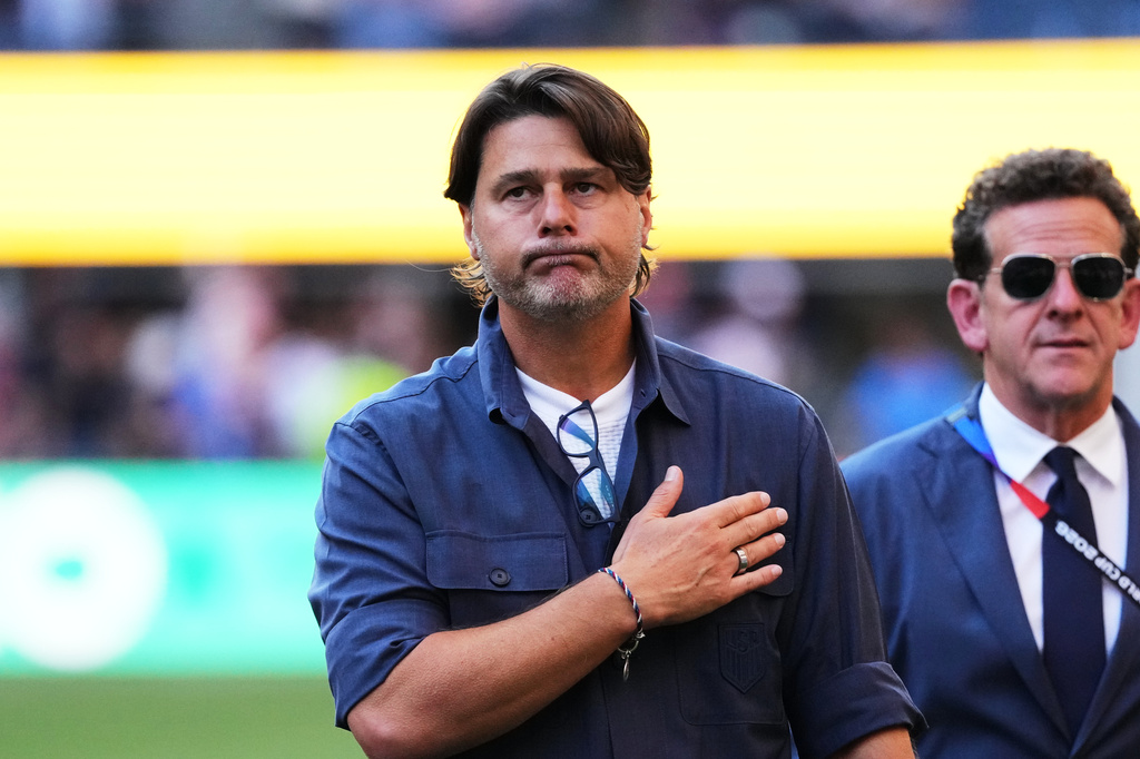 United States head coach Mauricio Pochettino walks off the pitch after losing to Belgium in their World Cup round of 16 soccer match in Seattle, Monday, July 6, 2026. (AP Photo/Ted S. Warren)