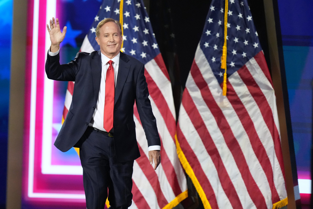 Republican U.S. Senate candidate Texas Attorney General Ken Paxton arrives to speak at the Republican convention Wednesday, Sept. 9, 2026, in Dallas. (AP Photo/Alex Brandon)