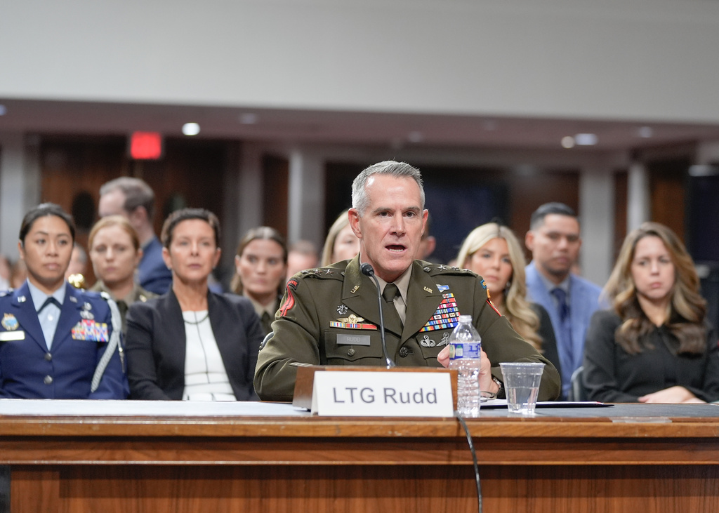 Lt. Gen. Joshua Rudd testifies during a Senate Committee on Armed Services hearing on Capitol Hill, Thursday, Jan. 15, 2026, in Washington. (AP Photo/Mariam Zuhaib)