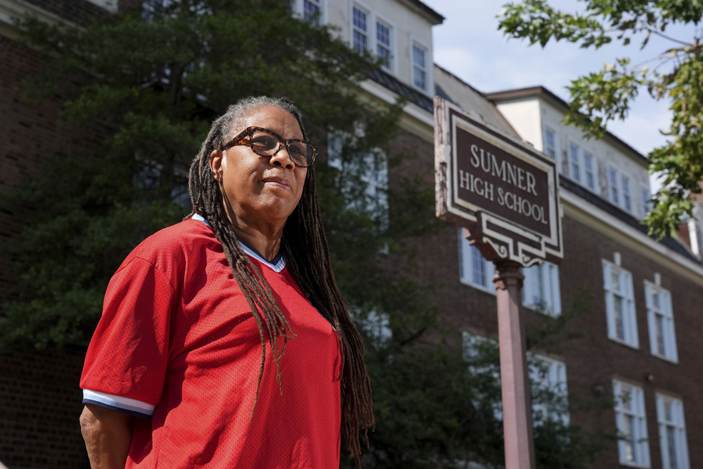 Thomasina Clarke poses for a photo outside Sumner High School Sept. 18, 2025, in St. Louis. (AP Photo/Jeff Roberson)