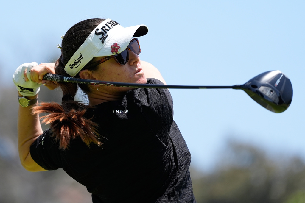 Hannah Green hits from the second tee during a practice round ahead of the U.S. Women's Open golf tournament Tuesday, June 2, 2026, in the Pacific Palisades area of Los Angeles. (AP Photo/Ashley Landis)