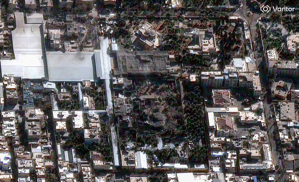 In this satellite image provided by Vantor, damaged buildings are seen in the Ayatollah Ali Khamenei's official residence in Tehran, Iran, Sunday, March 1, 2026. (Satellite image ©2026 Vantor via AP)