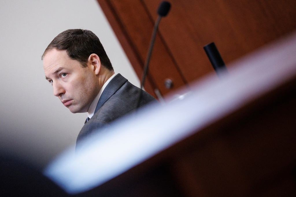 Brendan Banfield looks on during the double murder trial for Brendan Banfield in Fairfax County Circuit Court, Wednesday, Jan. 14, 2026, in Fairfax, Va. (AP Photo/Tom Brenner, Pool)