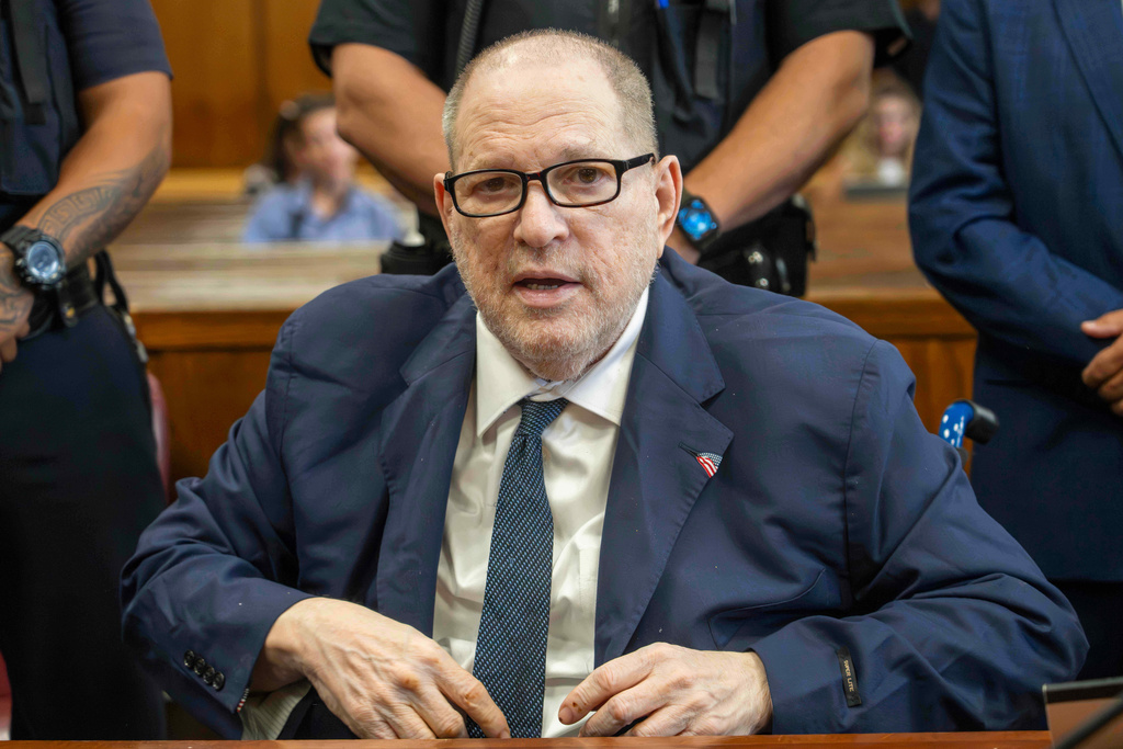 FILE - Harvey Weinstein appears in state court in Manhattan after a mistrial on a rape charge, Aug. 13, 2025 in New York. (Steven Hirsch /New York Post via AP, Pool, File)