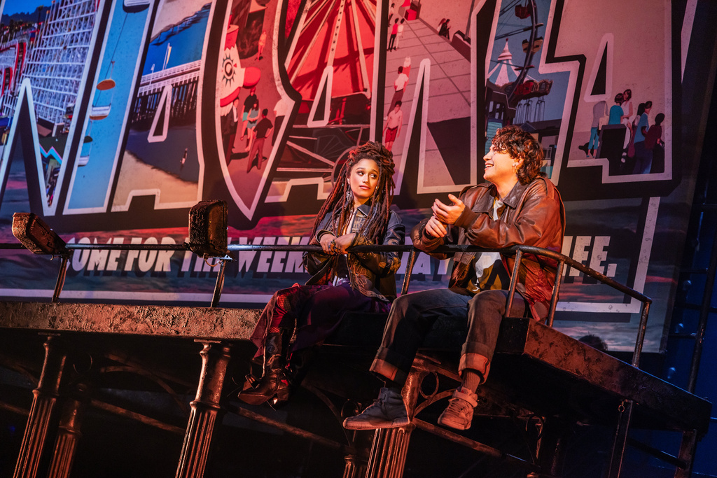 Maria Wirries, left, and L.J. Benet appear during a performance of "The Lost Boys" in New York on March 26, 2026. (Matthew Murphy via AP)