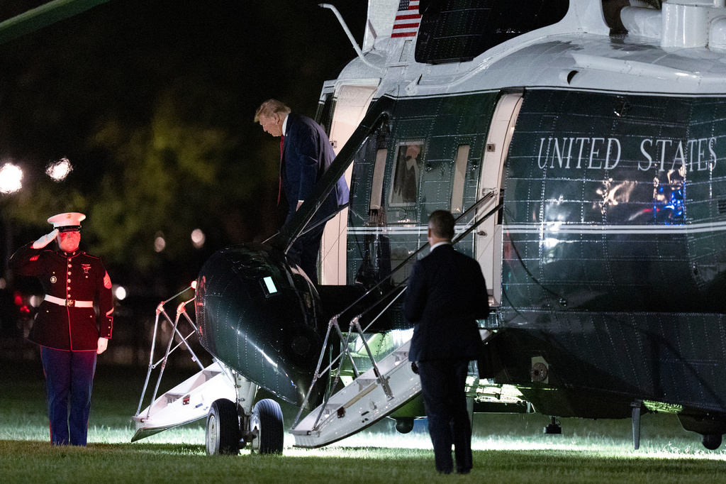 President Donald Trump arrives on Marine One at the Ellipse near the White House, Friday, Aug. 21, 2026, in Washington. (AP Photo/Manuel Balce Ceneta)