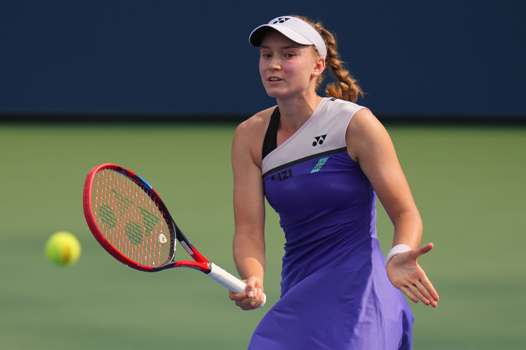 Elena Rybakina, of Kazakhstan, returns the ball to Thea Frodin, of the United States, during the first round of the U.S. Open tennis championships Tuesday, Sept. 1, 2026, in New York. (AP Photo/Kirsty Wigglesworth)