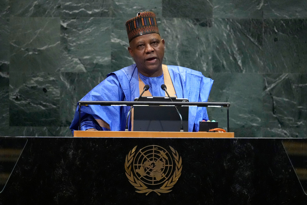 Vice President of Nigeria Kashim Shettima addresses the 80th session of the United Nations General Assembly, Wednesday, Sept. 24, 2025, at U.N. headquarters. (AP Photo/Pamela Smith)