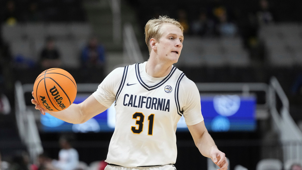 FILE - California forward Rytis Petraitis during an NCAA college basketball game against San Diego State in the San Jose Tip-Off in San Jose, Calif., Dec. 21, 2024. (AP Photo/Jeff Chiu)