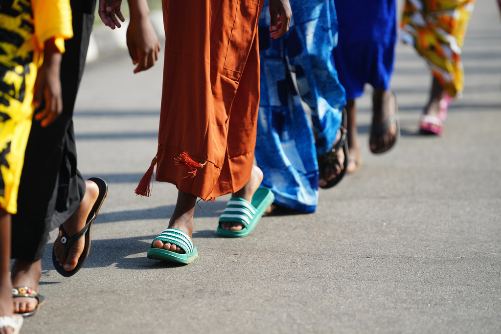 Freed students of St. Mary's Catholic School in the Papiri community upon their arrival at the government house, in Minna, Nigeria, Monday, Dec. 22, 2025. (AP Photo/Sunday Alamba)