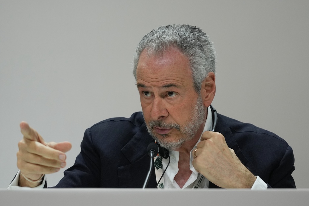 André Corrêa do Lago, COP30 president, gestures during a news conference at the COP30 U.N. Climate Summit, Monday, Nov. 17, 2025, in Belem, Brazil. (AP Photo/Andre Penner)