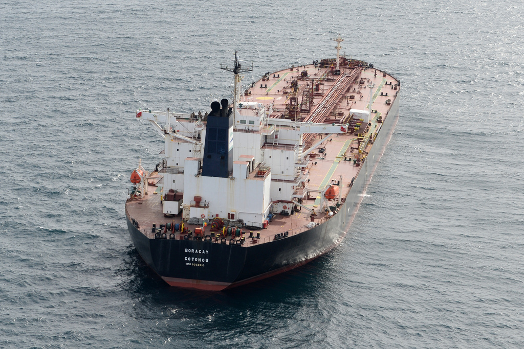 The tanker Boracay that allegedly belongs to Russia's so-called shadow fleet, is seen Thursday, Oct. 2, 2025, off Saint-Nazaire, France's Atlantic coast. (AP Photo/Mathieu Pattier)