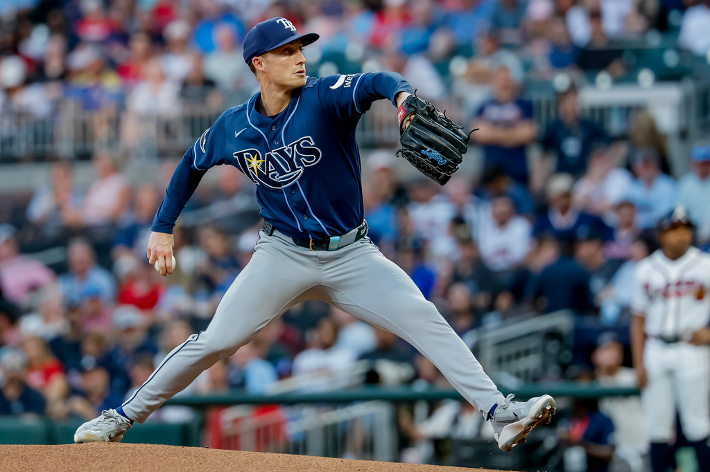 Tampa Bay Rays pitcher Griffin Jax delivers to an Atlanta Braves batter during the second inning of a baseball game, Wednesday, Sept. 9, 2026, in Atlanta. (AP Photo/Erik S. Lesser)