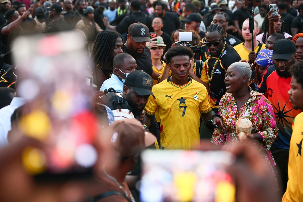 American YouTuber and online streamer Darren Jason Watkins Jr., known as IShowSpeed, meets fans at Independence Square in Accra, Ghana, during his Africa tour, Monday, Jan. 26, 2026. (AP Photo/Tsraha Yaw)