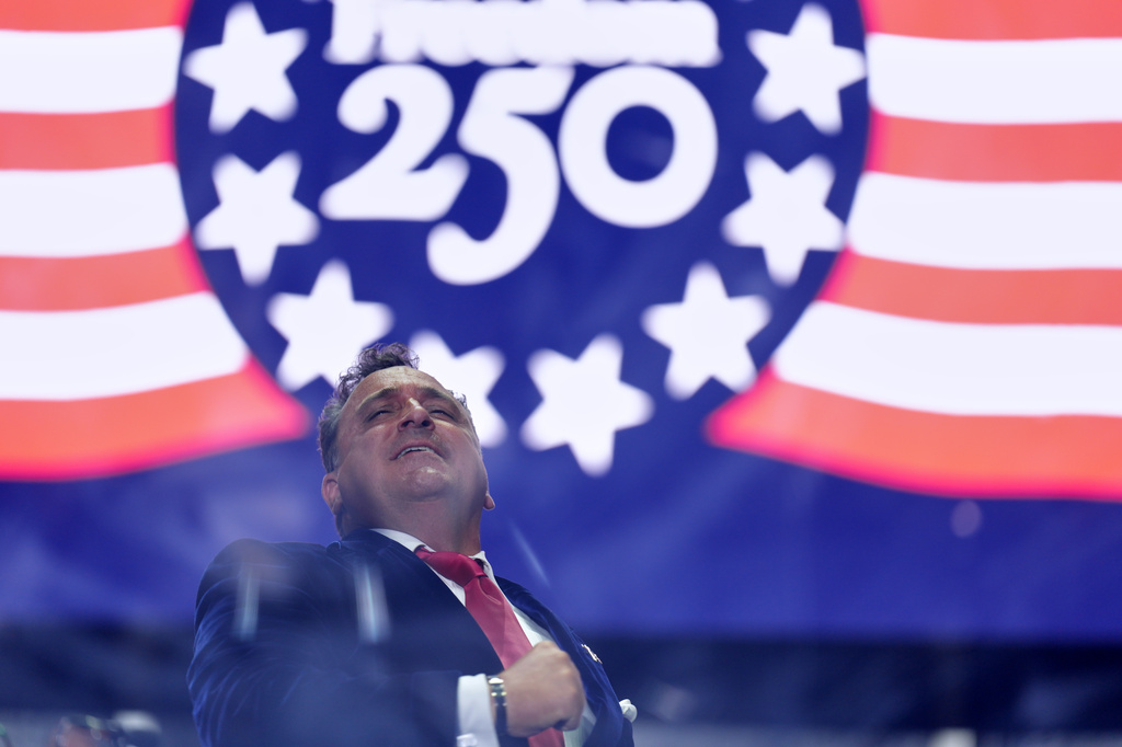 Christopher Maccihio sings before President Donald Trump speaks at the opening of the Great American State Fair on the National Mall, Wednesday, June 24, 2026, in Washington. (AP Photo/Alex Brandon)
