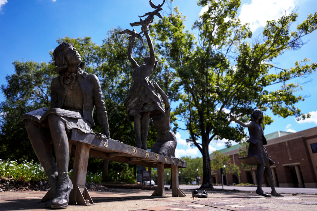 The statue named, "The Four Spirits," is seen near the 16th Street Baptist Church, Wednesday, Sept. 9, 2026, in Birmingham, Ala. (AP Photo/Mike Stewart)