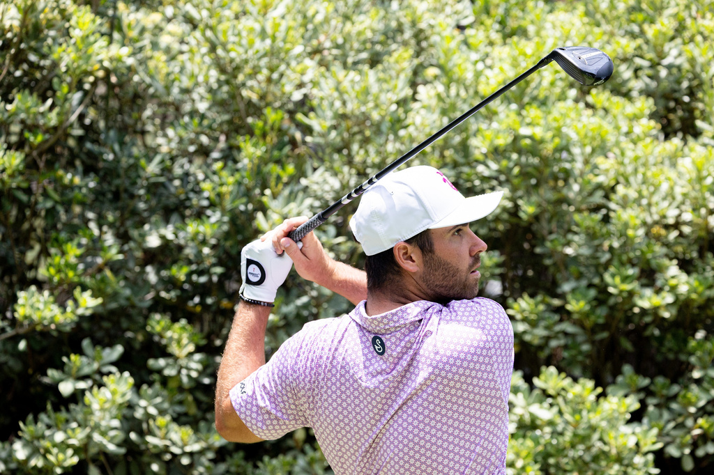 Matthew Wolff, of RangeGoats GC, hits from the fifth tee during the second round of LIV Golf Mexico City at Club de Golf Chapultepec, Friday, April 17, 2026, in Naucalpan, Mexico. (Jon Ferrey/LIV Golf via AP)