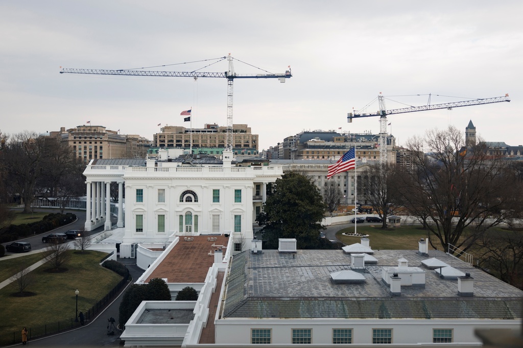 The White House, including the West Wing and construction of the new ballroom, is seen from the Old Eisenhower Executive Office Building on the White House campus Wednesday, Feb. 25, 2026, in Washington. (AP Photo/Tom Brenner)