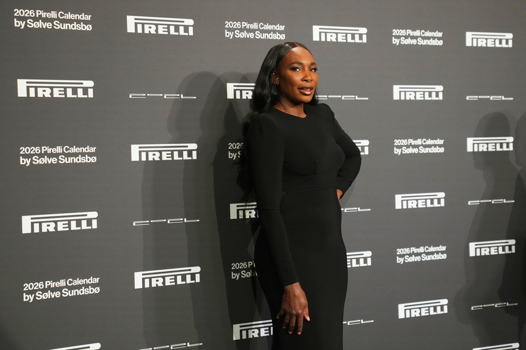 FILE - U.S. tennis player Venus Williams poses for a photo during the 2026 Pirelli calendar launch in Prague, Czech Republic, Friday, Nov. 14, 2025. (AP Photo/Petr David Josek, File)