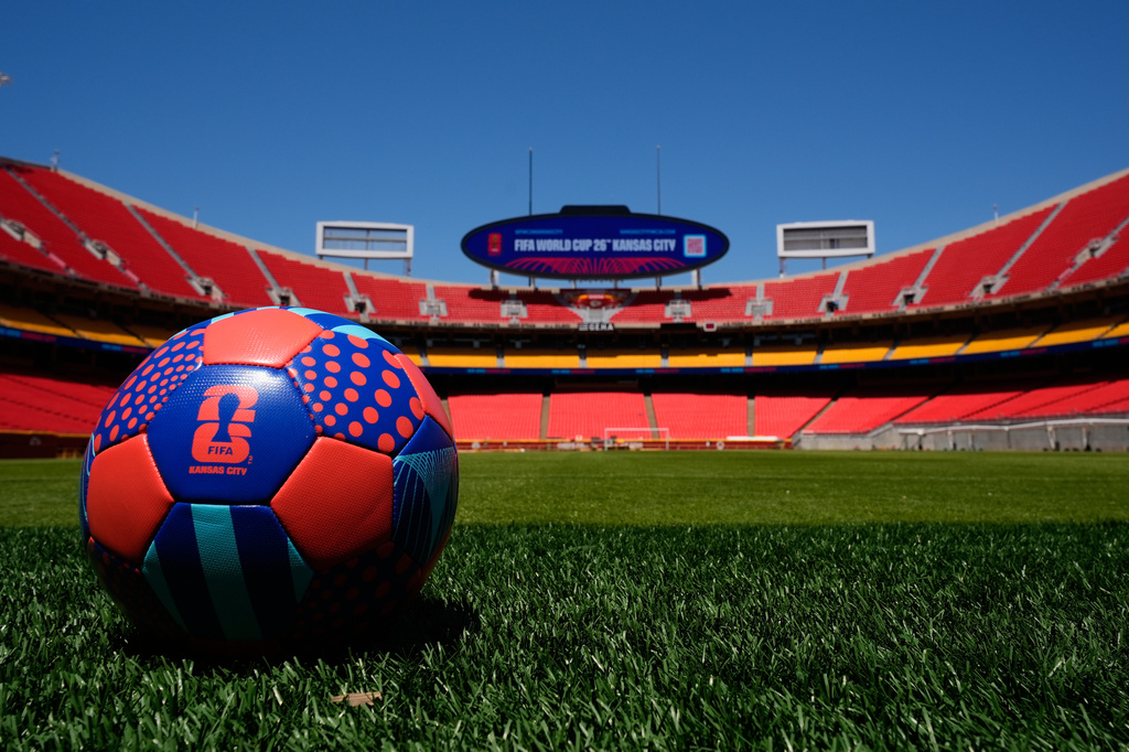 A general view of Arrowhead Stadium as it is rebranded as Kansas City Stadium, Monday, May 11, 2026, ahead of the 2026 FIFA World Cup soccer matches in Kansas City, Mo. (AP Photo/Charlie Riedel)