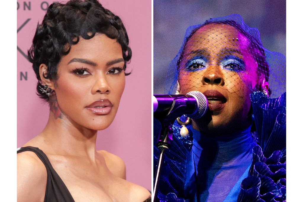 Teyana Taylor appears at the CCA's 8th Annual Celebration of Black Cinema & Television in Los Angeles on Dec. 9, 2025, left, and Lauryn Hill performs at the Essence Festival in New Orleans on June 30, 2023. (AP Photo)