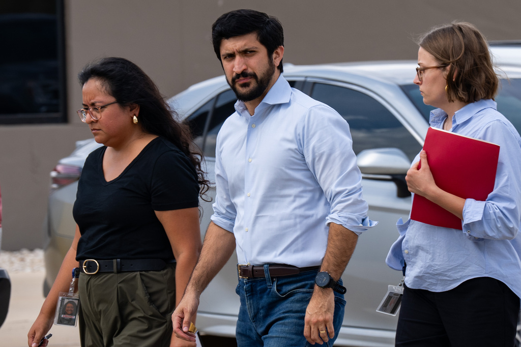 U.S. Rep. Greg Casar, D-Texas, arrives to the South Texas ICE Processing Center in Pearsall, Texas, on Wednesday, Sept. 23, 2026, to visit Wilber Rafael Garcés Pérez, a Venezuelan man who was shot by an ICE officer in Austin. (Mikala Compton/Austin American-Statesman via AP)