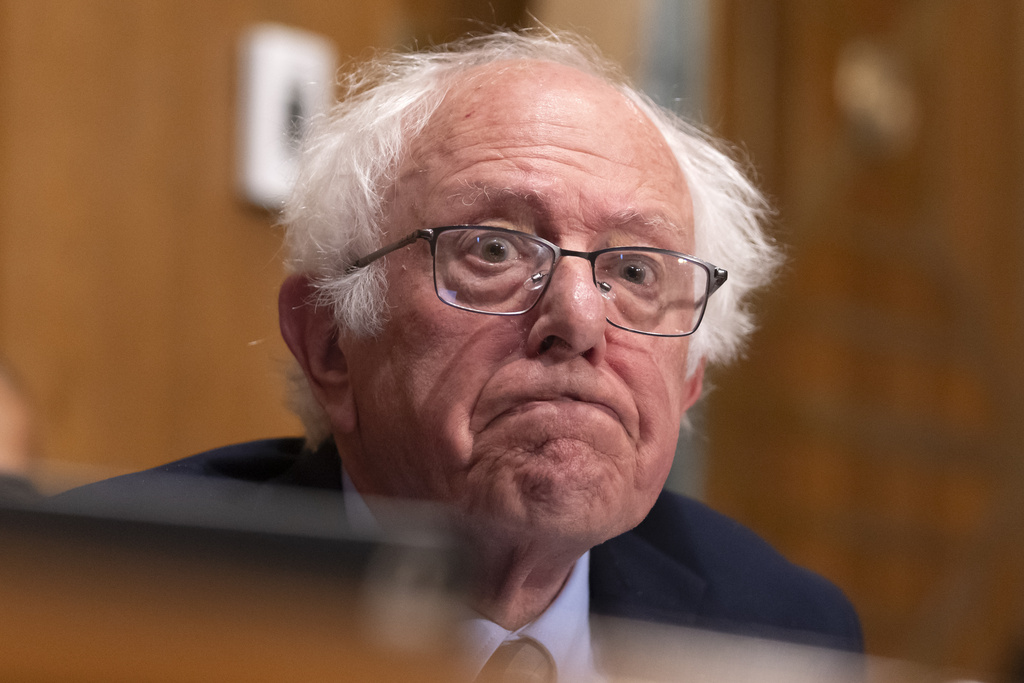 Sen. Bernie Sanders, I-Vt., listens as Secretary of Health and Human Services Robert F. Kennedy Jr., appears before the Senate Finance Committee, on Capitol Hill in Washington, Thursday, Sept. 4, 2025. (AP Photo/Mark Schiefelbein)
