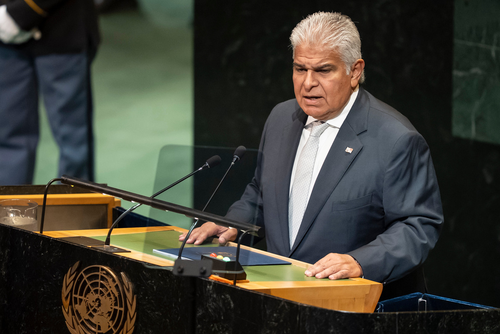 FILE - Panama President José Raúl Mulino speaks during the 80th session of the United Nations General Assembly, Sept. 24, 2025, at U.N. headquarters. (AP Photo/Yuki Iwamura, File)