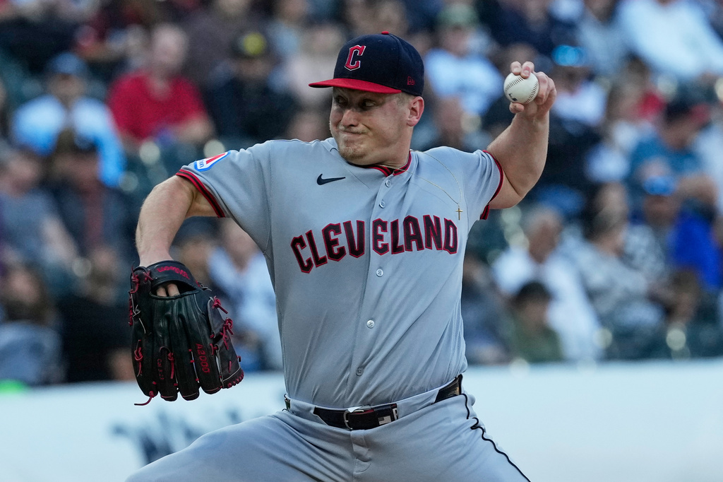 Cleveland Guardians starting pitcher Parker Messick throws against the Chicago White Sox during the first inning of a baseball game in Chicago, Tuesday, June 23, 2026. (AP Photo/Nam Y. Huh)