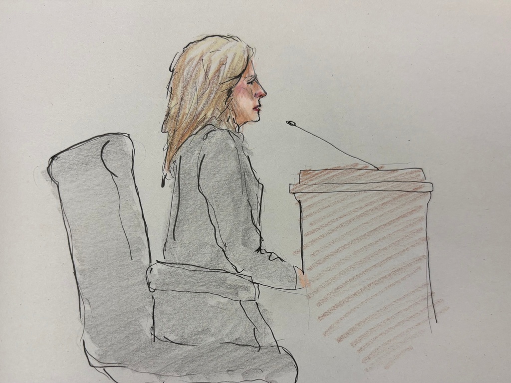 This courtroom sketch depicts Judge Katie Kegel at Milwaukee County Circuit Judge Hannah Dugan's trial in court, Thursday, Dec. 18, 2025 in Milwaukee, Wis. (Adela Tesnow via AP, Pool)