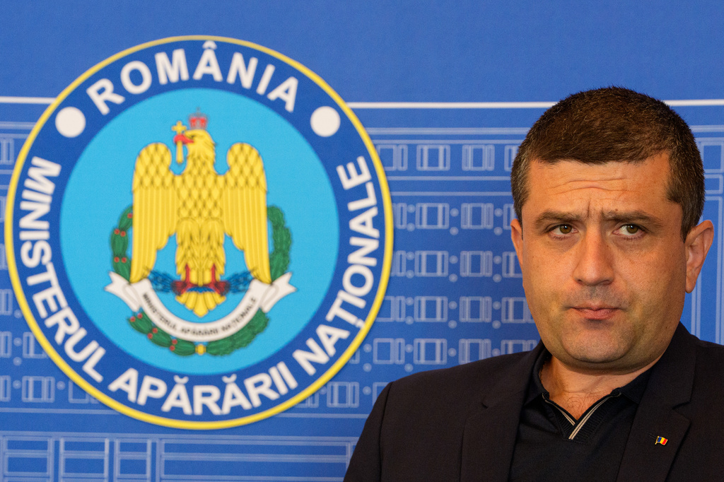Romanian Defense Minister Radu Miruta speaks during an interview with the Associated Press in Bucharest, Romania, Wednesday, Sept. 9, 2026. (AP Photo/Vadim Ghirda)