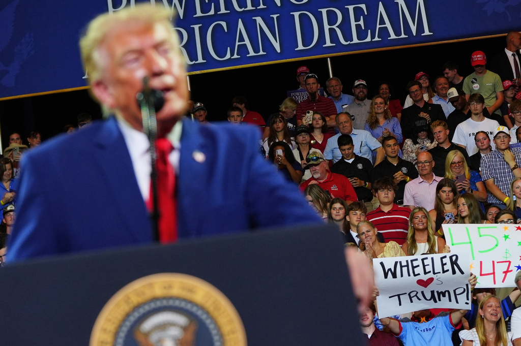 President Donald Trump speaks at Wheeler High School, Wednesday, July 22, 2026, in Marietta, Ga. (AP Photo/Julia Demaree Nikhinson)