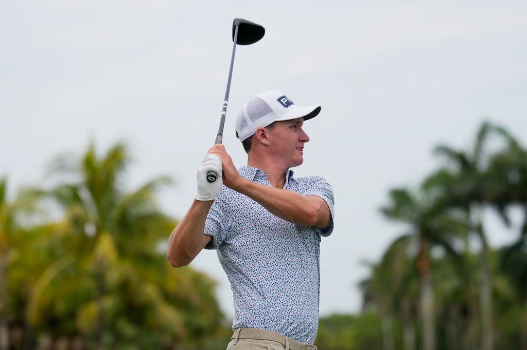 Matt McCarty hits from the second tee during the first round of the Cadillac Championship PGA golf tournament Thursday, April 30, 2026, in Doral, Fla. (AP Photo/David J. Phillip)