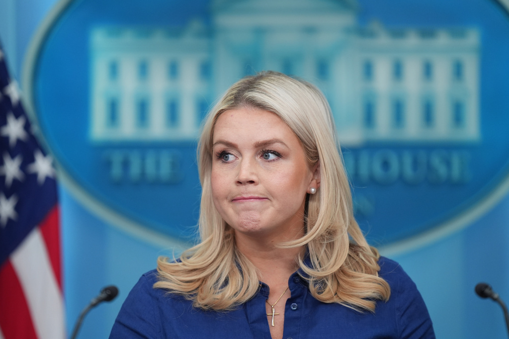 White House press secretary Karoline Leavitt speaks with reporters in the James Brady Press Briefing Room at the White House, Wednesday, April 8, 2026, in Washington. (AP Photo/Alex Brandon)