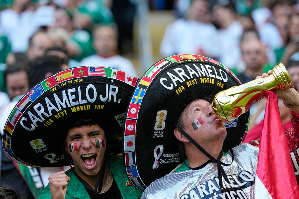 Mexico fans react during the World Cup Group A soccer match between Mexico and South Korea in Zapopan, near Guadalajara, Mexico, Thursday, June 18, 2026. (AP Photo/Natacha Pisarenko)