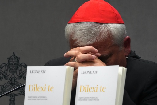 Cardinal Konrad Krajewski attends a press conference at the Vatican to present Pope Leo XIV's exhortation "Dilexi te"about love for the poor, Thursday, Oct. 9, 2025. (AP Photo/Domenico Stinellis) Cardinal Konrad Krajewski attends a press conference at the Vatican to present Pope Leo XIV's exhortation "Dilexi te"about love for the poor, Thursday, Oct. 9, 2025. (AP Photo/Domenico Stinellis)