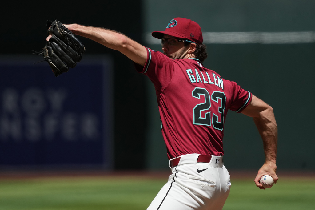 Arizona Diamondbacks pitcher Zac Gallen throws against the Detroit Tigers in the first inning of a baseball game, Wednesday, April 1, 2026, in Phoenix. (AP Photo/Rick Scuteri)