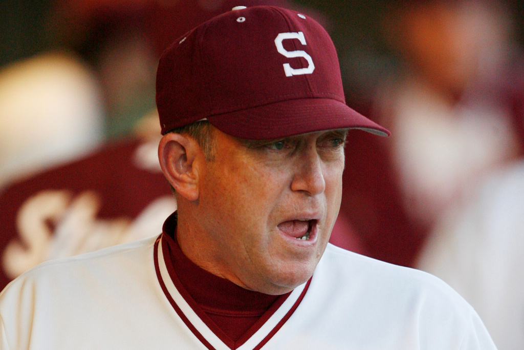 Stanford coach Mark Marquess cheers on his team during a baseball game against California in Stanford, Calif., on March 2, 2007. (Darryl Bush/San Francisco Chronicle via AP)