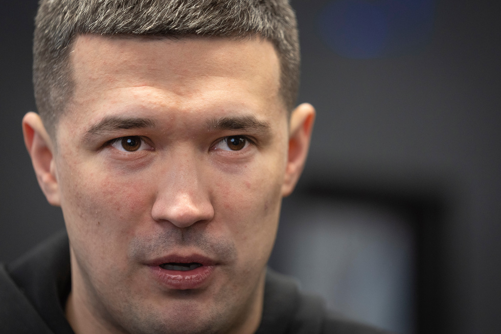 FILE - Mykhailo Fedorov, Ukraine's Minister of Digital Transformation speaks during an interview with The Associated Press in Kyiv, Ukraine, Friday, April 21, 2023. (AP Photo/Efrem Lukatsky)