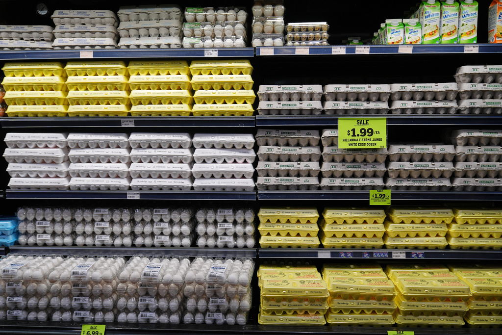 Eggs, which are covered by the USDA Supplemental Nutrition Assistance Program (SNAP), are displayed for sale at a grocery store in Baltimore, Thursday, Oct. 30, 2025. (AP Photo/Stephanie Scarbrough)
