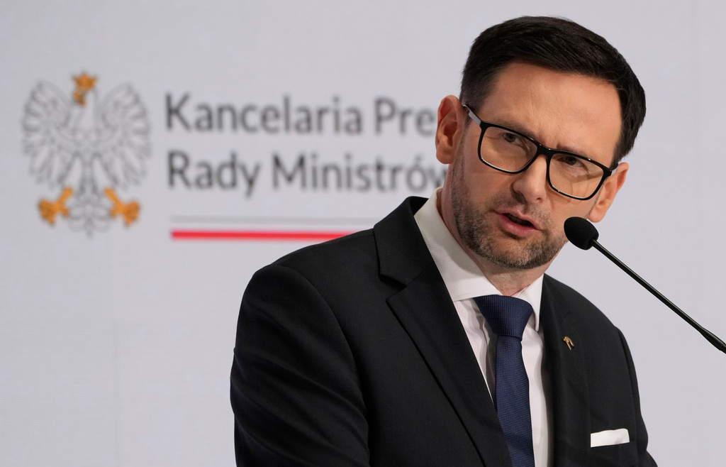 FILE - Daniel Obajtek, head of Poland's energy giant PKN ORLEN, speaks at a news conference in Warsaw, Poland, April 17, 2023. (AP Photo/Czarek Sokolowski, File)