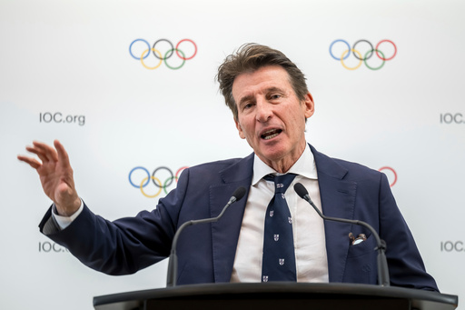 FILE - Candidate to the presidency of the International Olympic Committee (IOC) Sebastian Coe speaks during a press conference following a presentation before their fellow IOC members in Lausanne, Switzerland, on Jan 30, 2025 (Fabrice Coffrini/Pool Photo via AP) FILE - Candidate to the presidency of the International Olympic Committee (IOC) Sebastian Coe speaks during a press conference following a presentation before their fellow IOC members in Lausanne, Switzerland, on Jan 30, 2025 (Fabrice Coffrini/Pool Photo via AP)