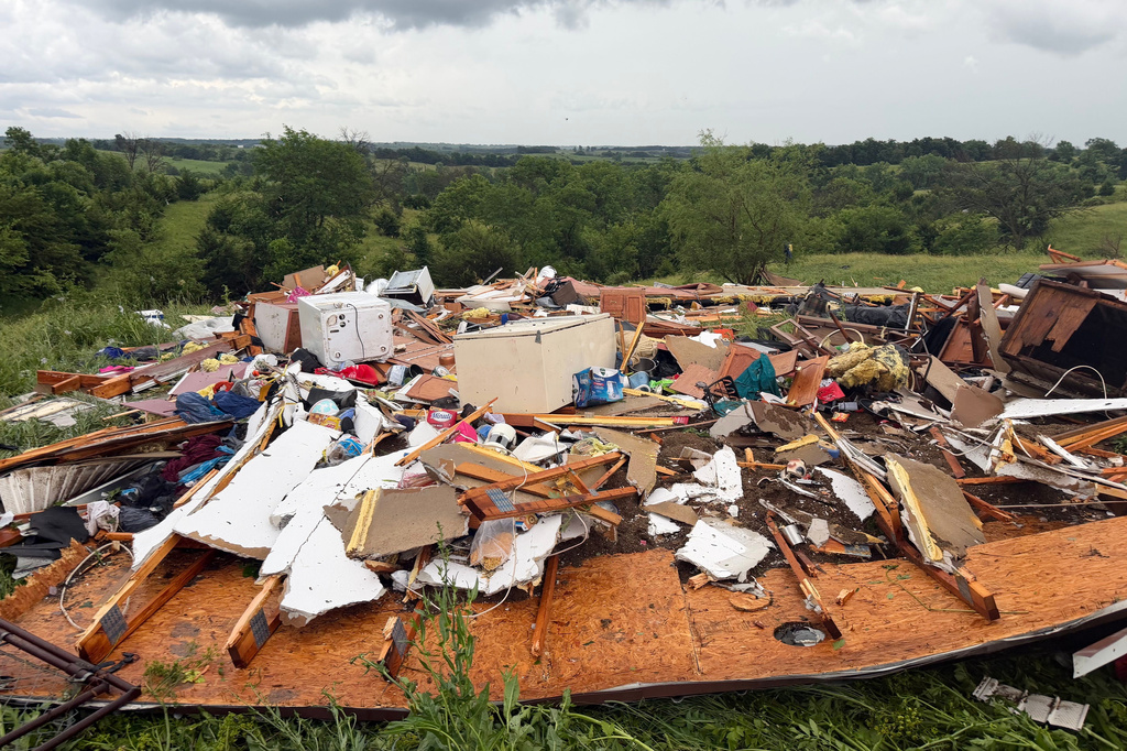 This photo provided by Kylie Rouse shows the remnants of Shane and Jimmie Tipton's home in Unionville, Mo., Wednesday, June 10, 2026, after a tornado struck. (Kylie Rouse via AP)