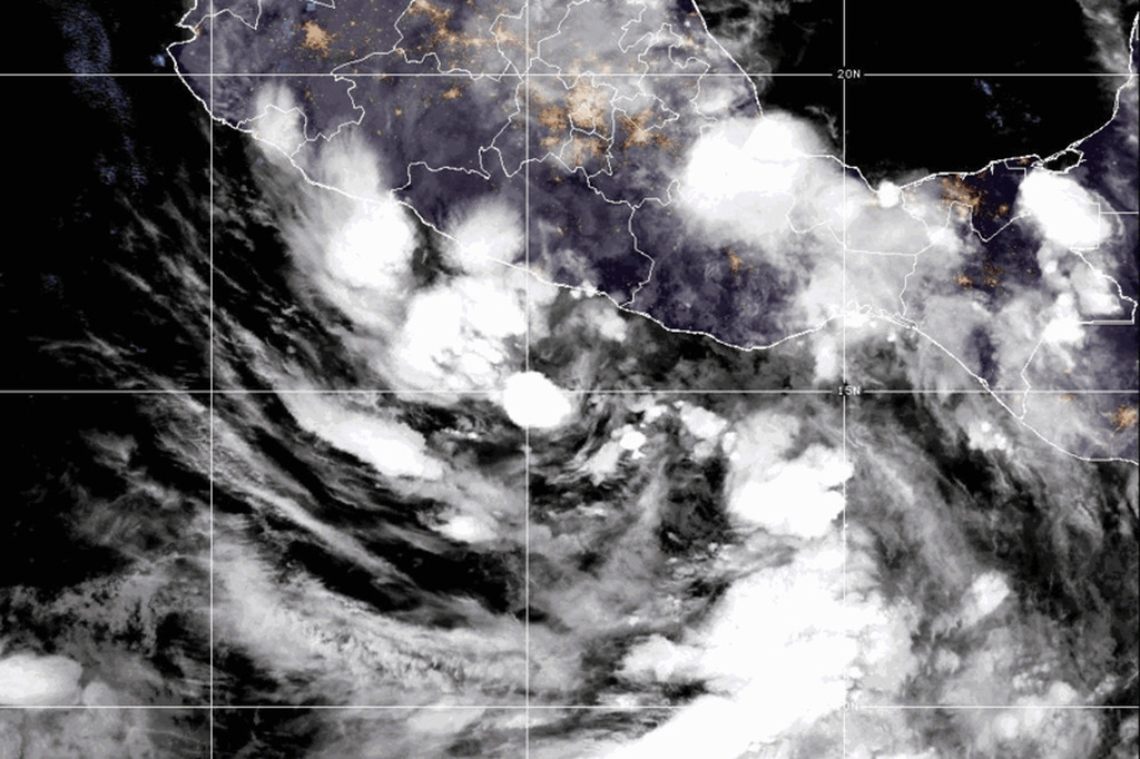 This satellite image provided by CIRA/NOAA, shows Tropical Storm Boris forming just off the coast of Guerrero Mexico, on Monday, June 8, 2026. (CIRA/NOAA via AP)